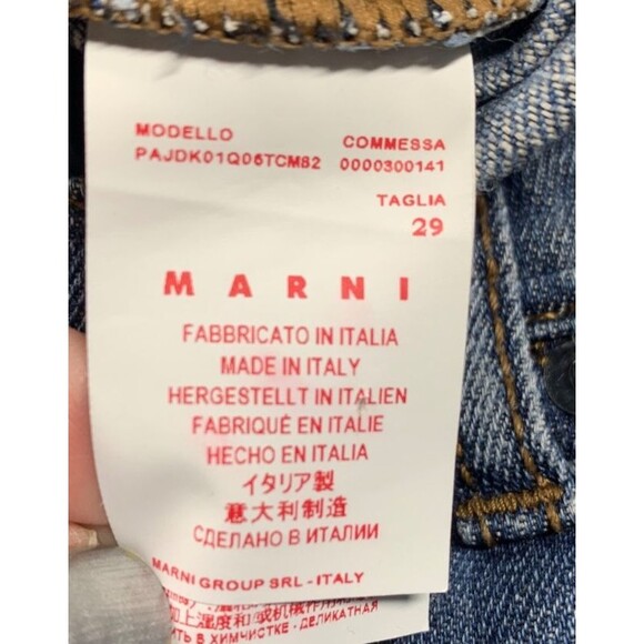 MARNI Jeans Womens 29 Blue Turn Cuff Green Leaf Print Mid Rise Button Fly Italy - Picture 5 of 16